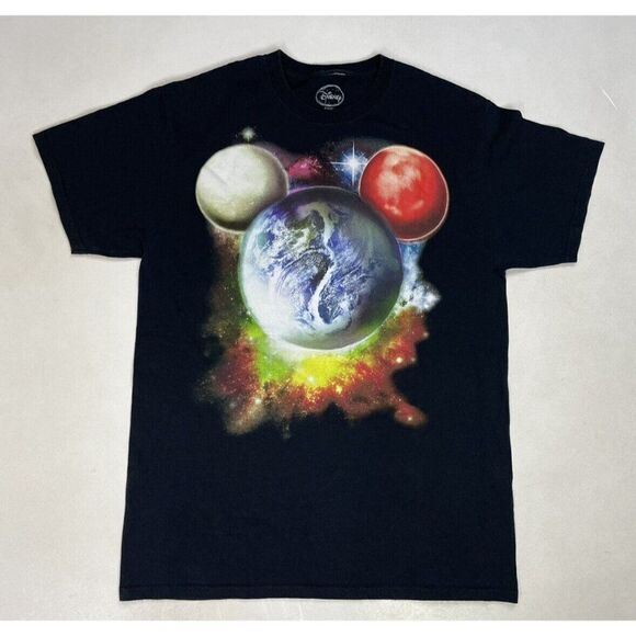 Disney Planet Space Mickey Mouse Graphic T-shirt Men Medium Black Short Sleeve - Picture 1 of 5